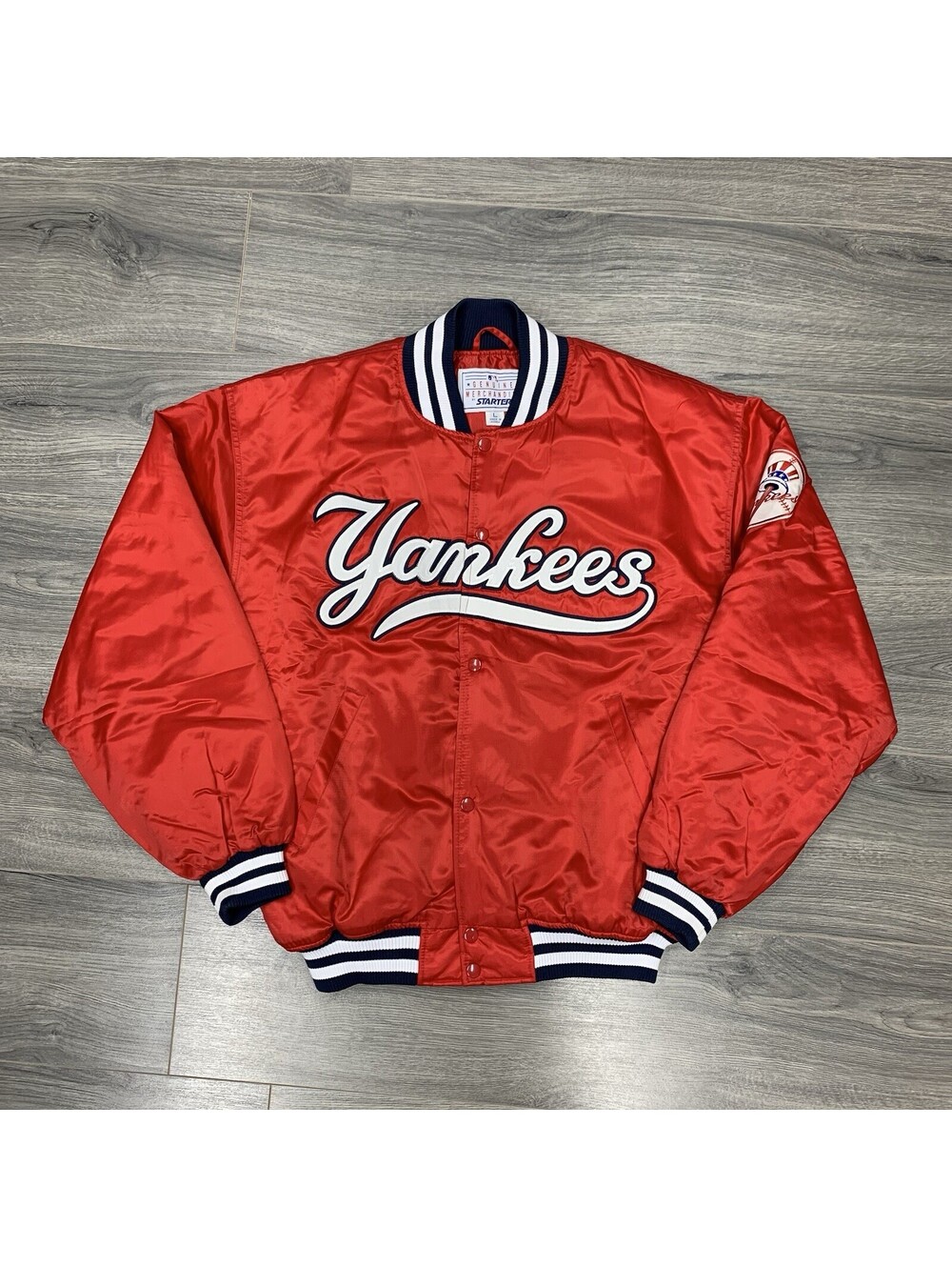 Vintage Starter New York Yankees Satin Jacket Large Rare Men’s Red Baseball MLB